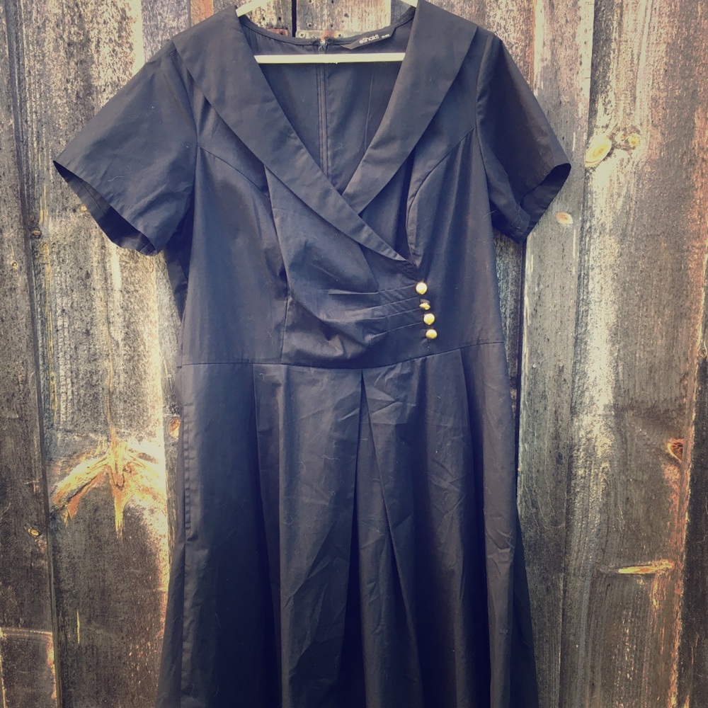 eshakti black shawl collar cotton dress 1X-16W